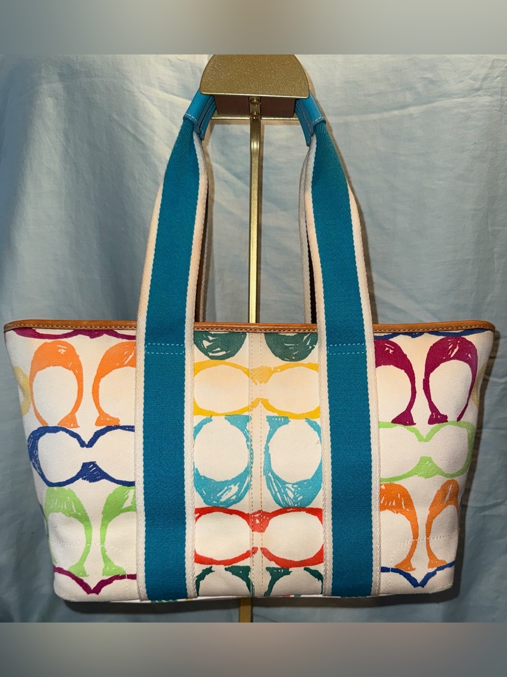 Coach Style 5660 Scribble Small Tote with Teal Straps - Picture 2 of 11
